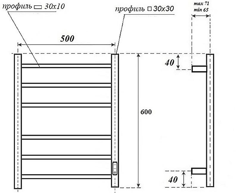 Полотенцесушитель электрический - Point, Меркурий, 8x53x60 см, PN83856B