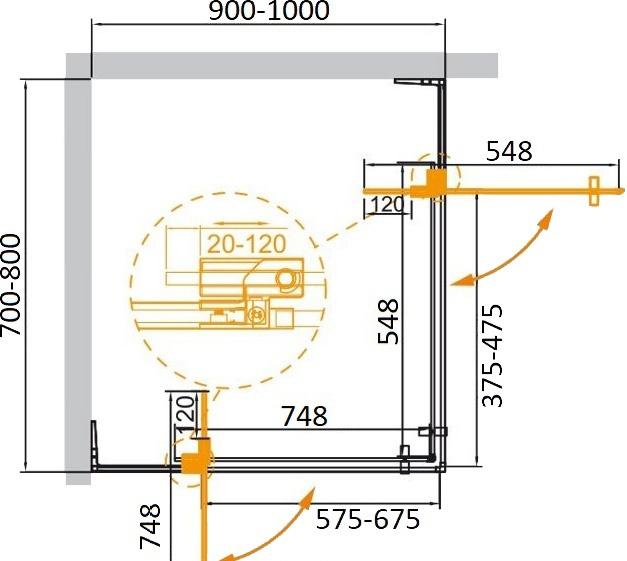Душевой уголок - Cezares, Slider AH 2, 70x90x195 см, SLIDER-AH-2-70/80-90/100-GRIGIO-Cr