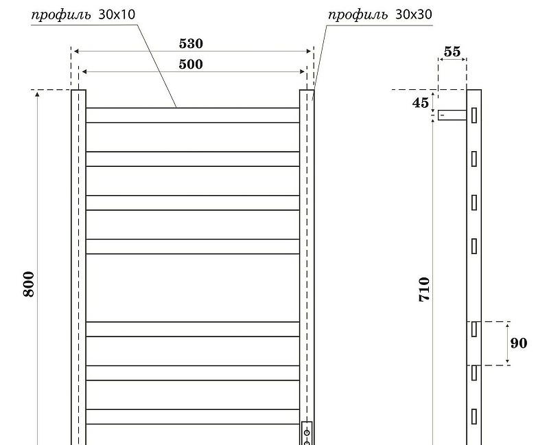 Полотенцесушитель электрический - Point, Меркурий, 8.5x53x80 см, PN83858GR