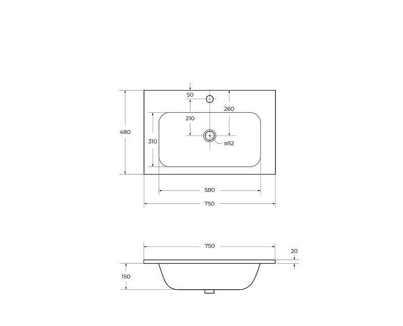 Cezares Eco, Раковина, CZR-750/480-LV-MR-ECO