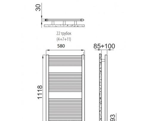 Полотенцесушитель электрический - Irsap, Ares, 3x58x111.8 см, EIM058K50IR01NNN