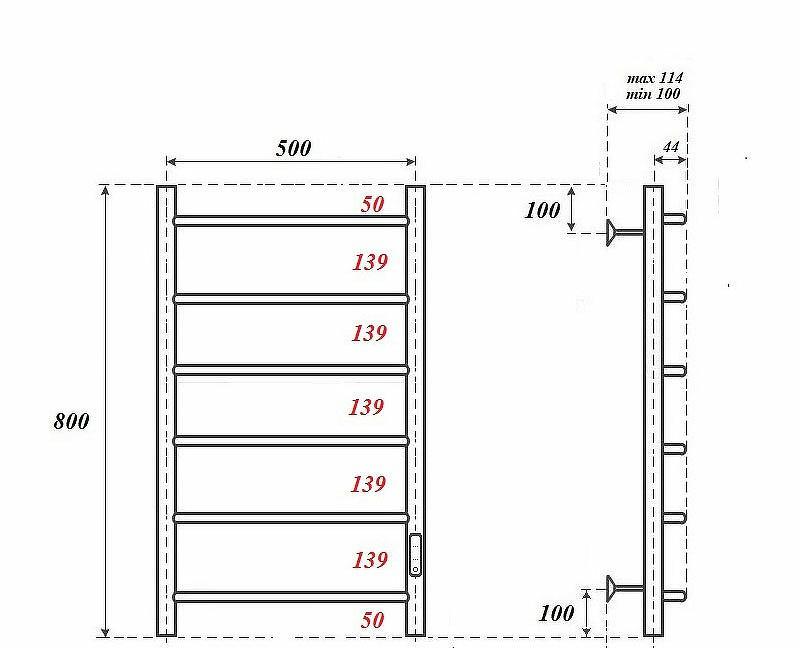 Полотенцесушитель электрический - Point, Афина, 11.4x53x80 см, PN04858