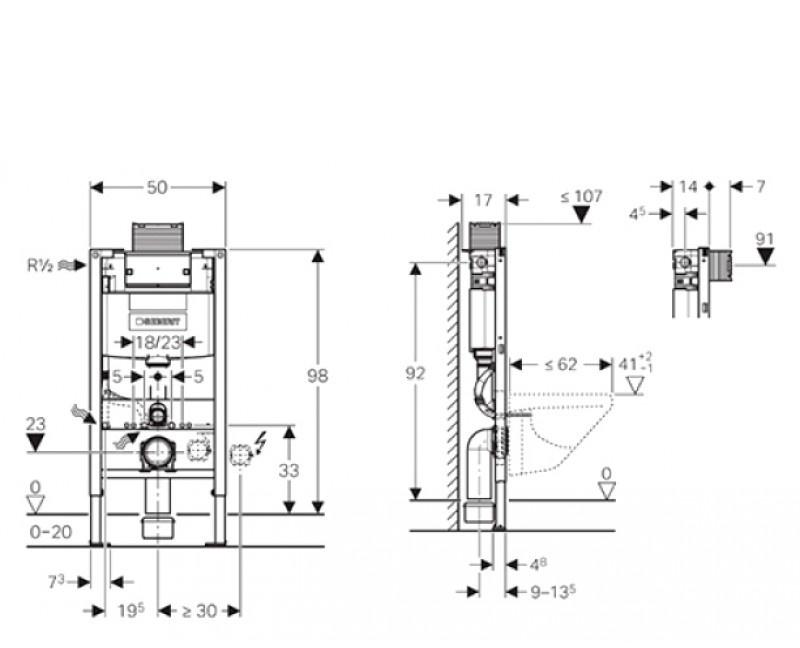 Инсталляция для унитаза - Geberit, Duofix Omega, 14x50x98 см, 111.030.00.1