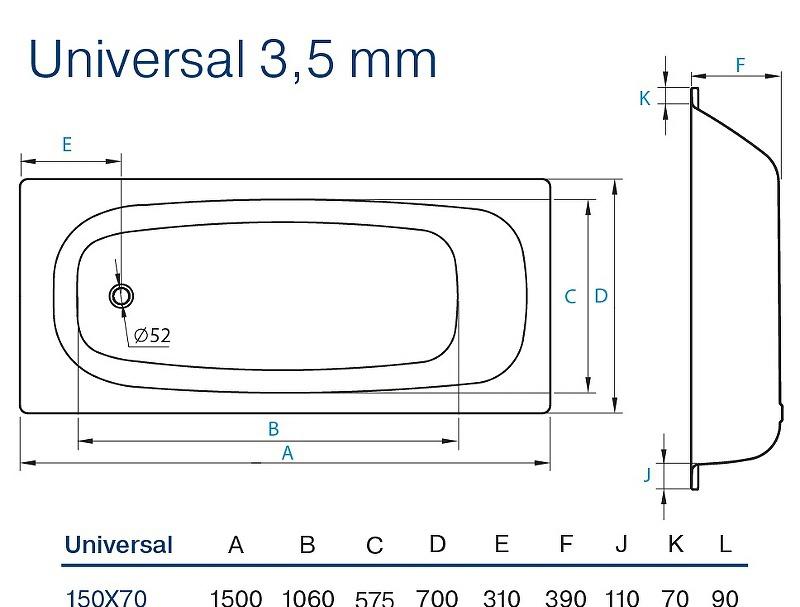 Koller Universal, Стальная ванна, B75HAH00E