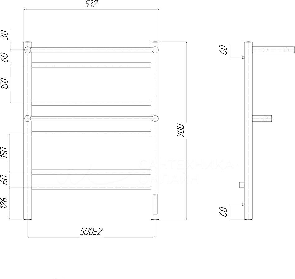 Полотенцесушитель электрический - Lemark, Pramen, 23x53.2x70 см, LM33707Z