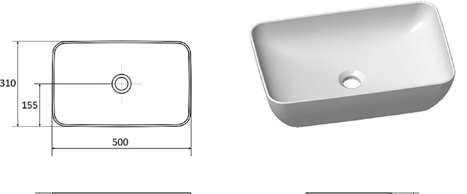 Ravak Uni, Раковина, 500 R Slim XJX01150001 / XJX01150001