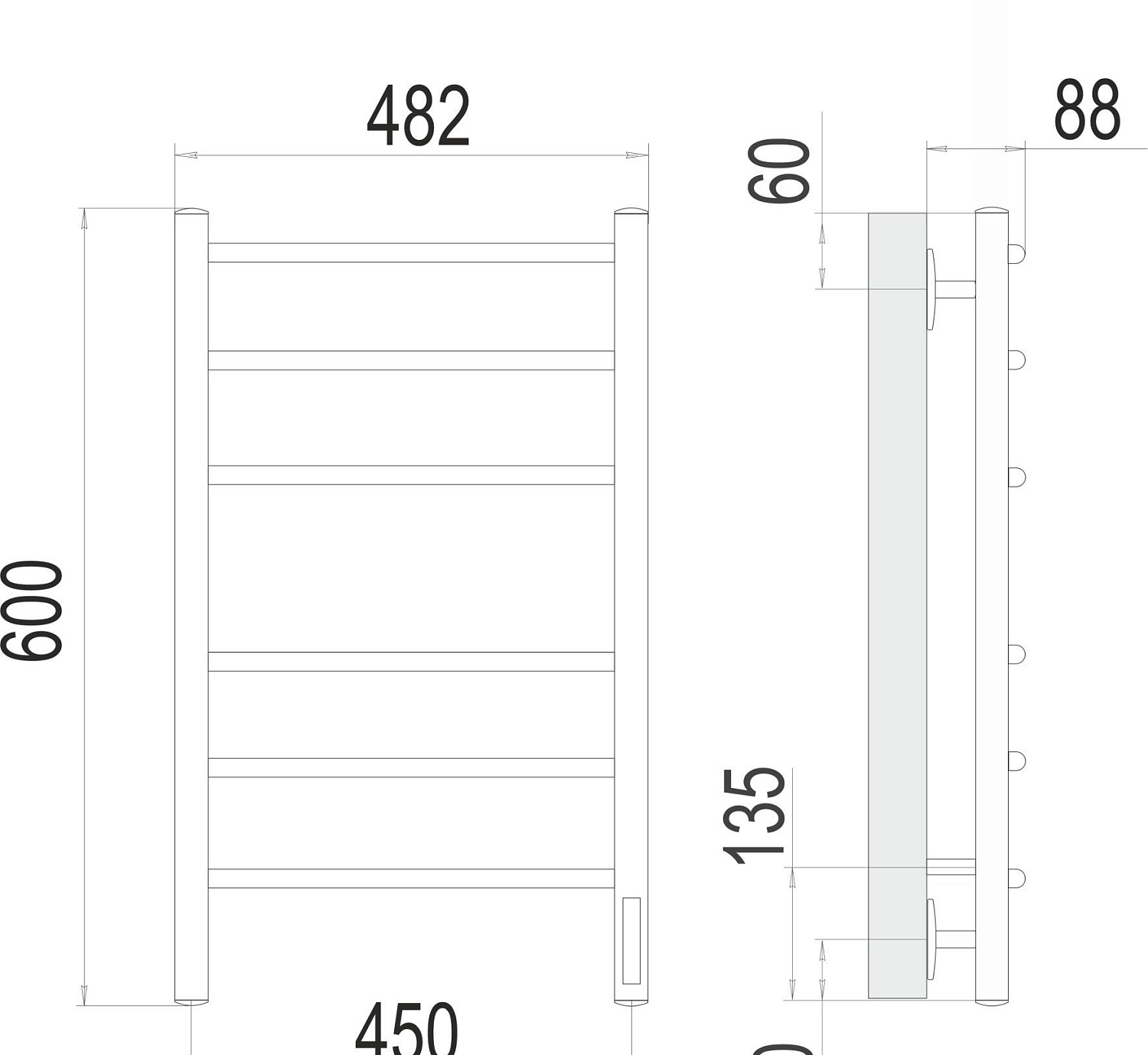 Полотенцесушитель электрический - Terminus, Классик, 8.8x48.2x60 см, 4670078527578