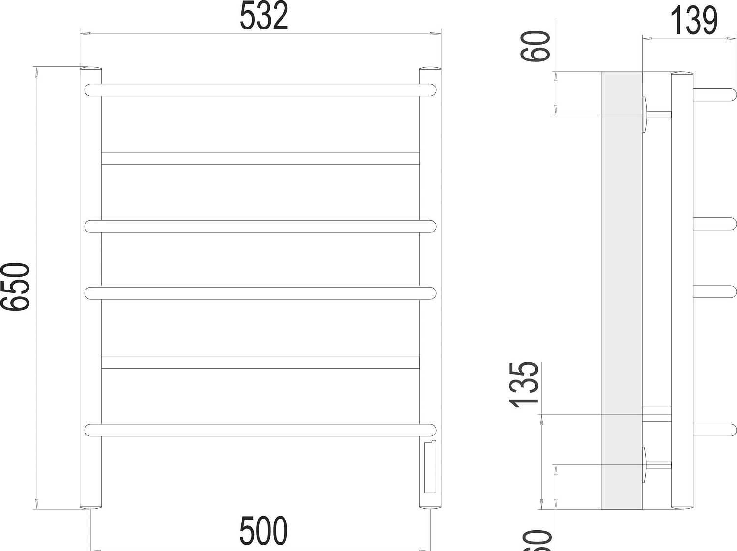 Полотенцесушитель электрический - Terminus, Виктория, 13.9x53.19x65 см, 4670078531278