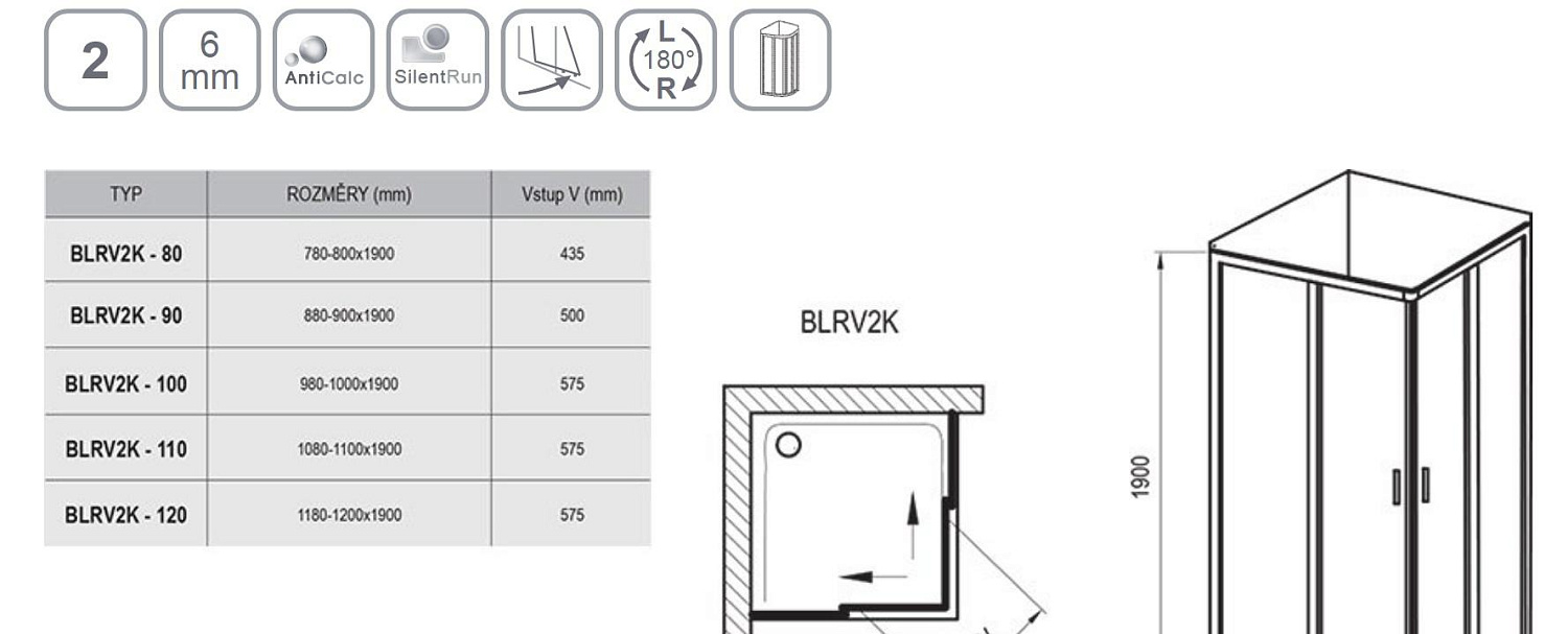 Душевая дверь - Ravak, Blix, 110x110x190 см, 1XVD0C00Z1