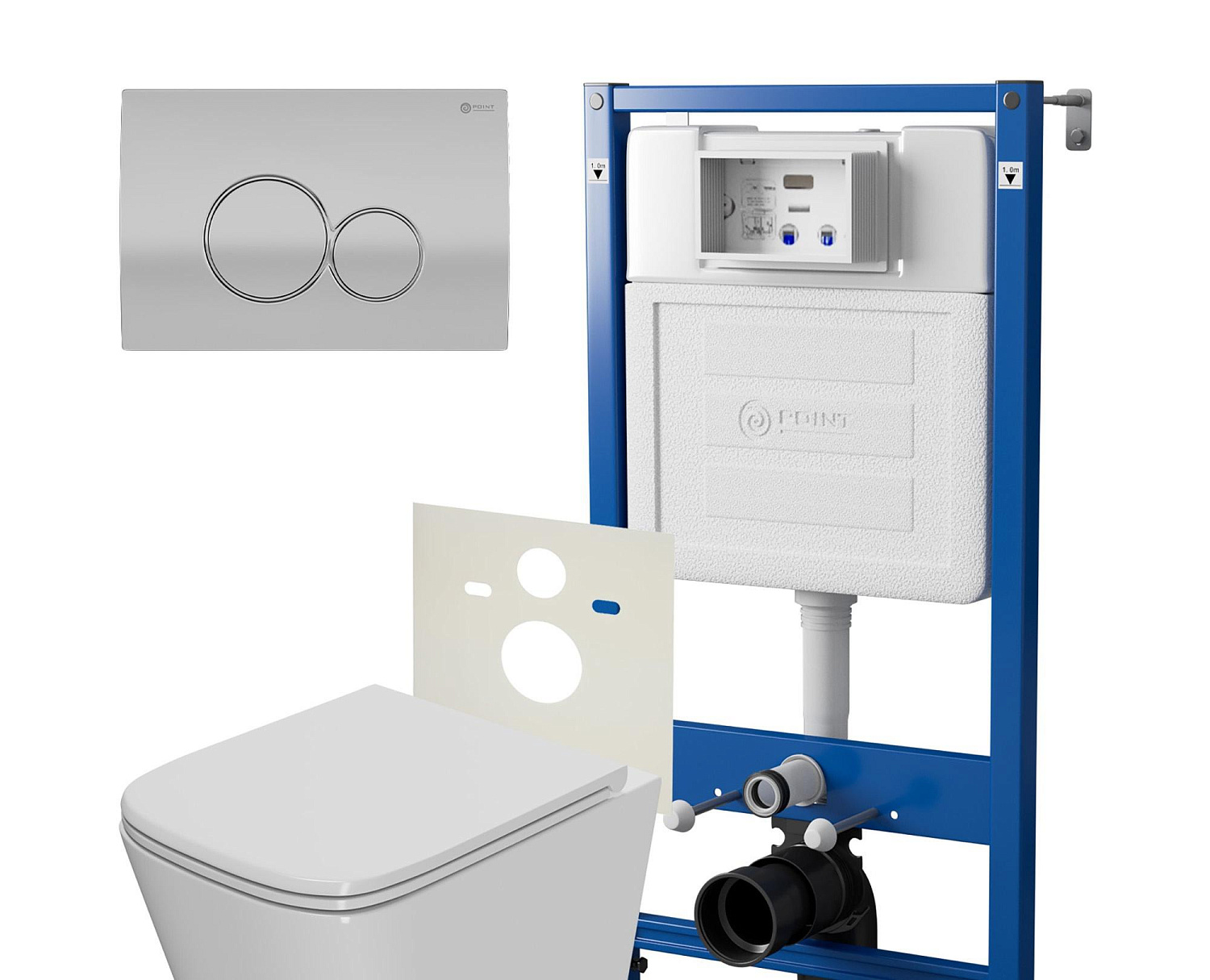 Point Элемент, Унитаз подвесной с инсталляцией и кнопкой, PN48409SC