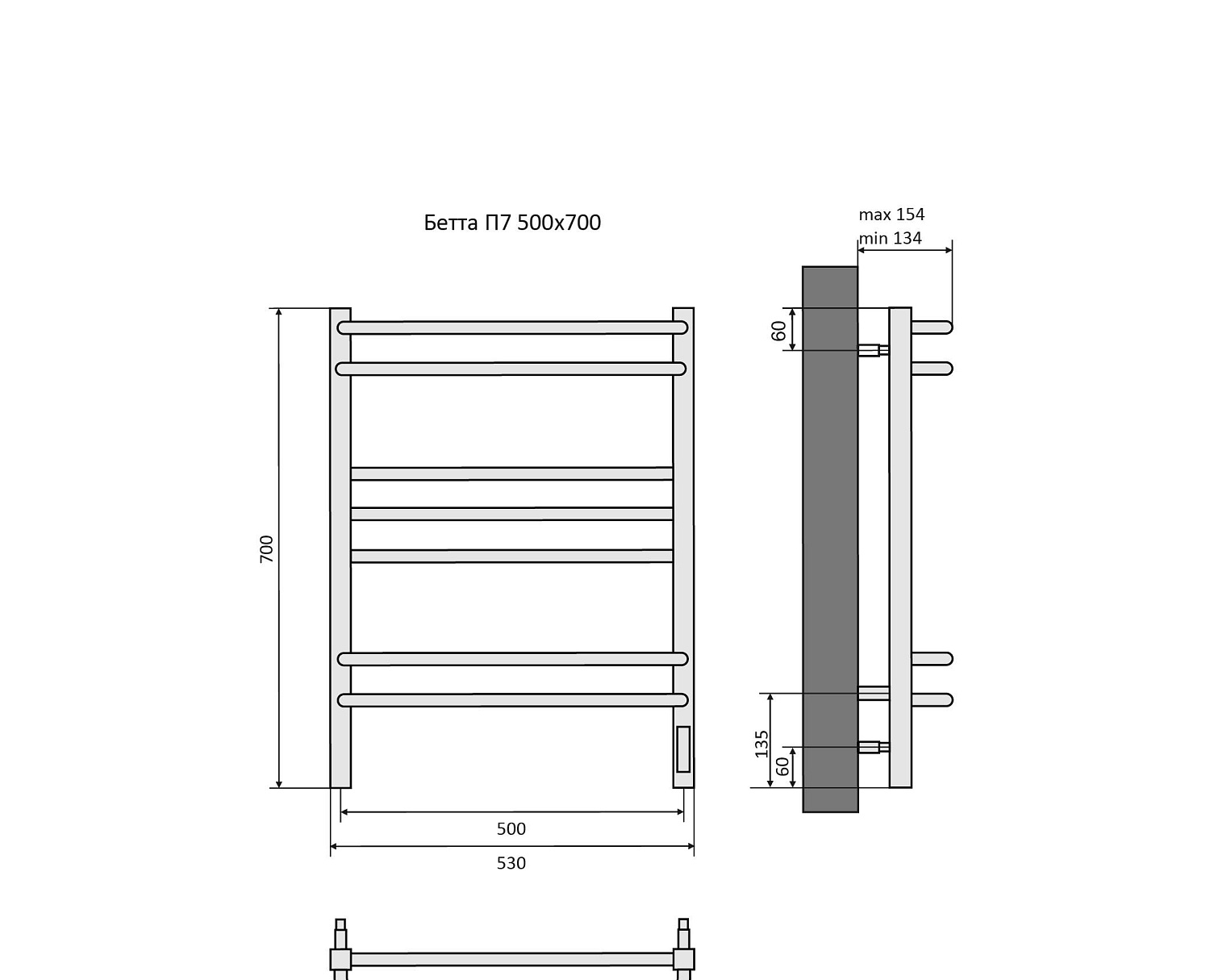 Полотенцесушитель электрический - Aquatek, Бетта, 15.4x50x70 см, AQ EL KRC0770CH