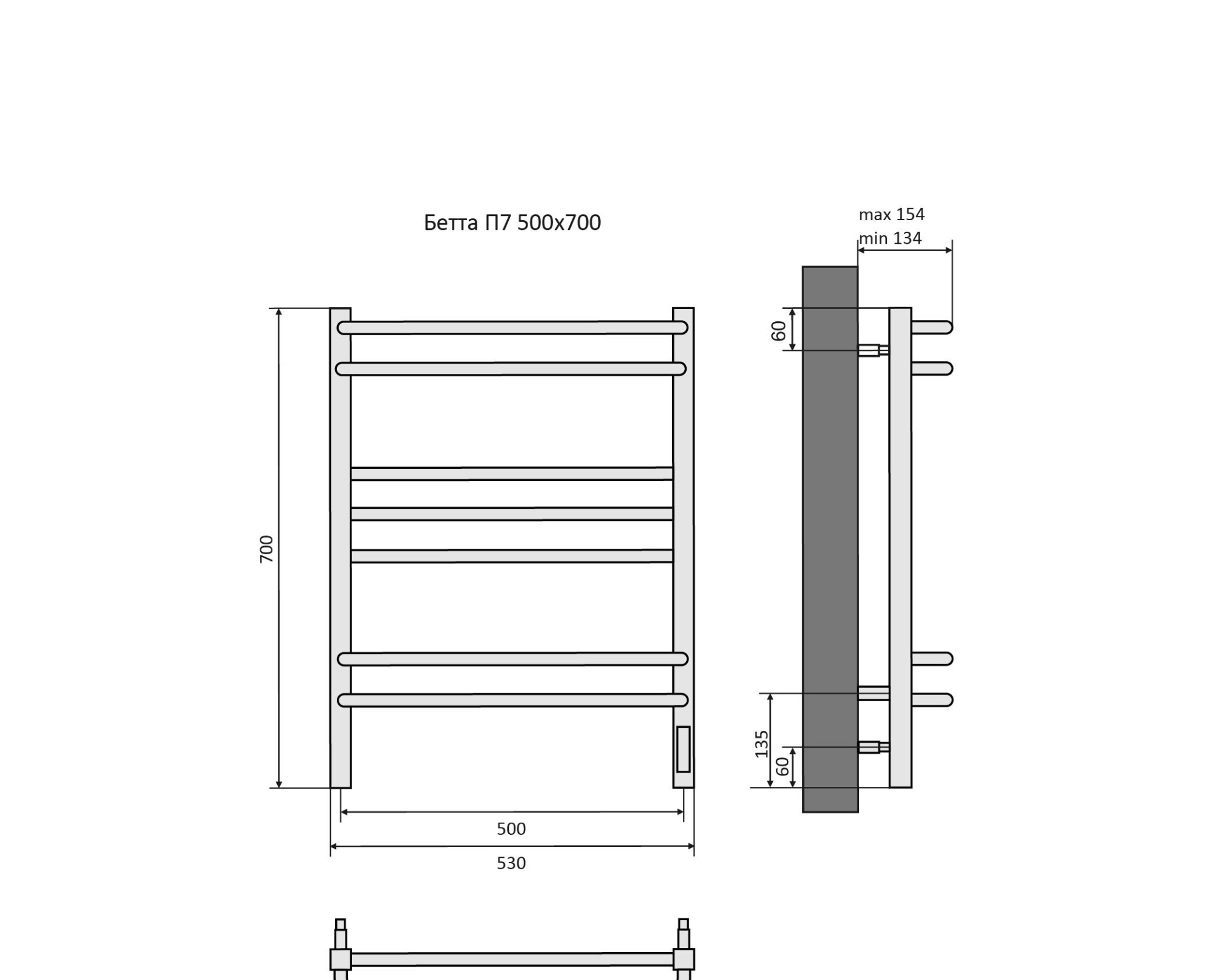 Полотенцесушитель электрический - Aquatek, Бетта, 15.4x50x70 см, AQ EL KRC0770CH