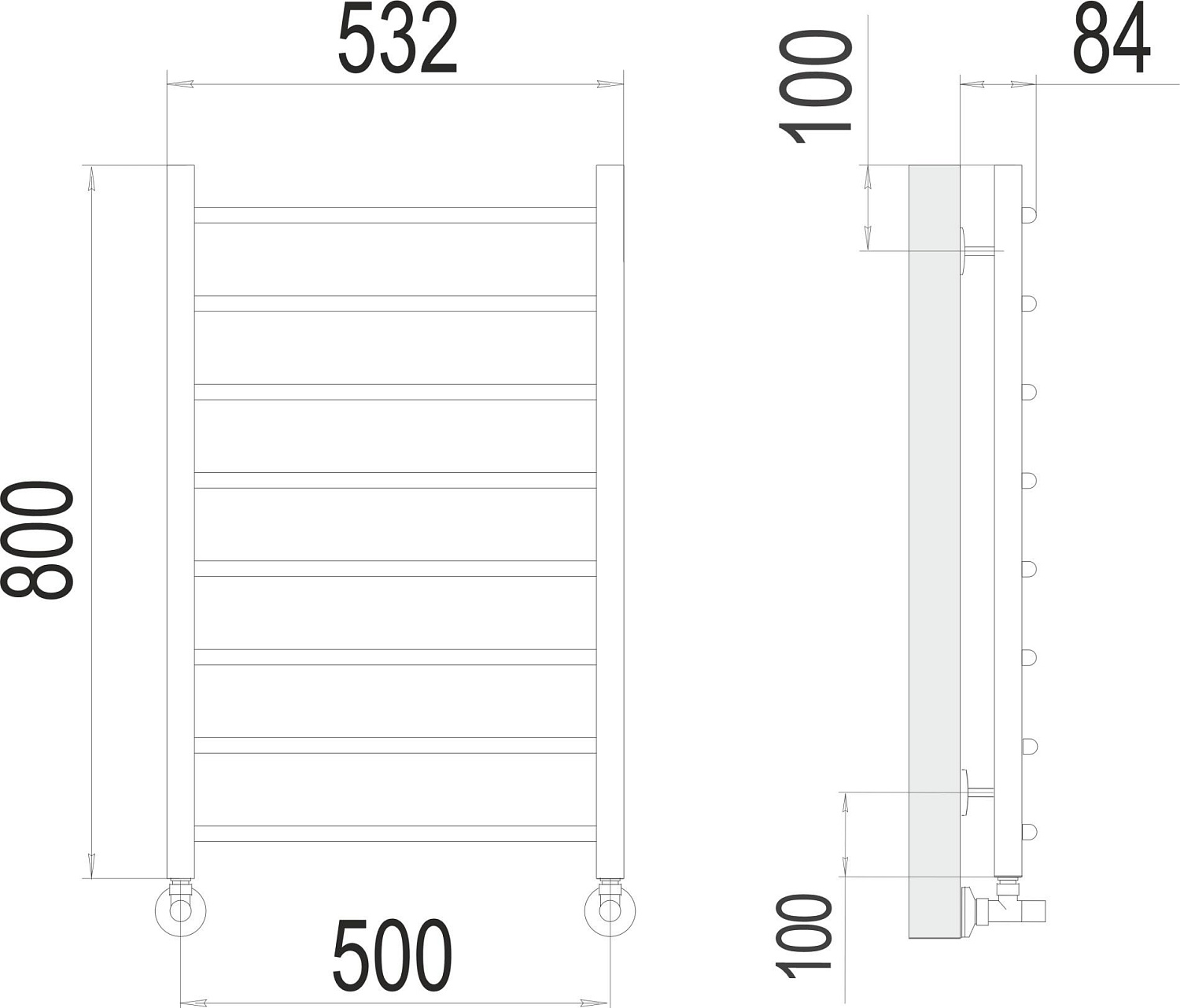Полотенцесушитель водяной - Terminus, Классик, 8.4x53.2x80 см, 4670078530271