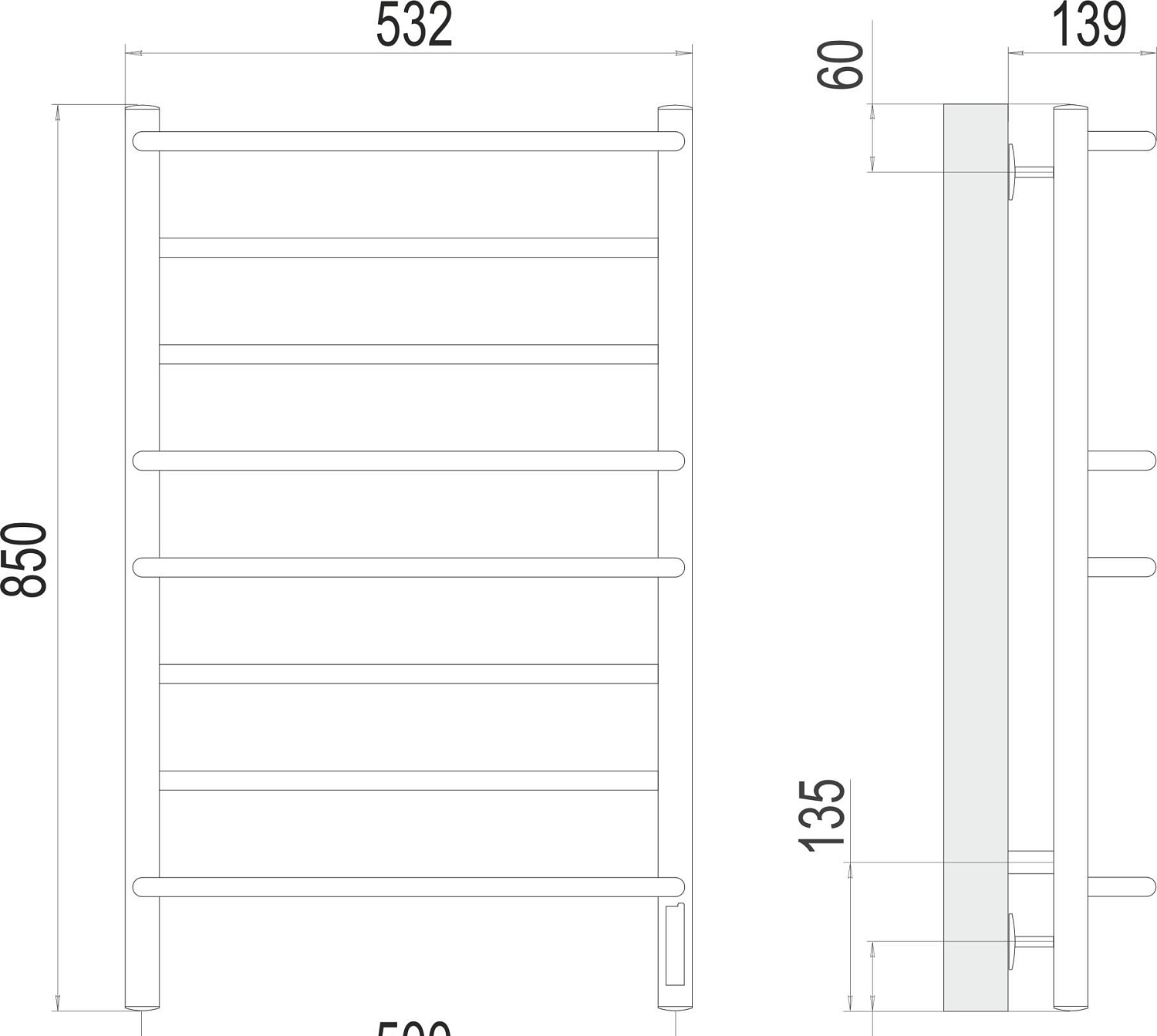 Полотенцесушитель электрический - Terminus, Евромикс, 13.9x53.2x85 см, 4670078531292
